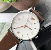 Emporio Armani Kappa Silver Dial Brown Leather Strap Watch for Men - AR11173