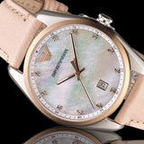 Emporio Armani Tazio Mother of Pearl Dial Pink Leather Strap Watch for Women - AR6133