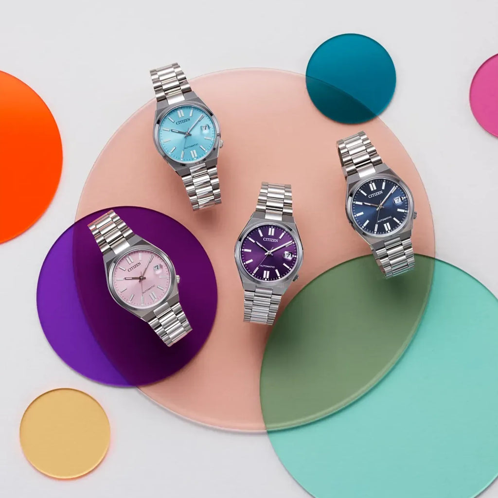 Citizen Tsuyosa Automatic Purple Dial Silver Steel Strap Watch for Men - NJ0200-50W