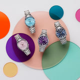 Citizen Tsuyosa Automatic Purple Dial Silver Steel Strap Watch for Men - NJ0200-50W