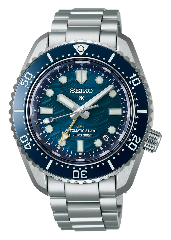 Seiko Prospex 1968 Heritage Divers GMT The Great Wave Limited Edition Blue Dial Silver Steel Strap Watch for Men - SPB509J1