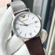 Emporio Armani Kappa Silver Dial Brown Leather Strap Watch for Men - AR11173