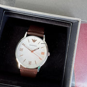 Emporio Armani Kappa Silver Dial Brown Leather Strap Watch for Men - AR11173