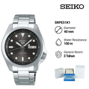 Seiko 5 Sports Automatic Grey Dial Silver Steel Strap Watch for Men - SRPE51K1