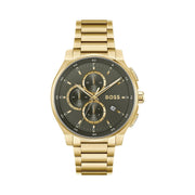 Hugo Boss Peak Chronograph Olive Green Dial Gold Steel Strap Watch for Men - 1514190