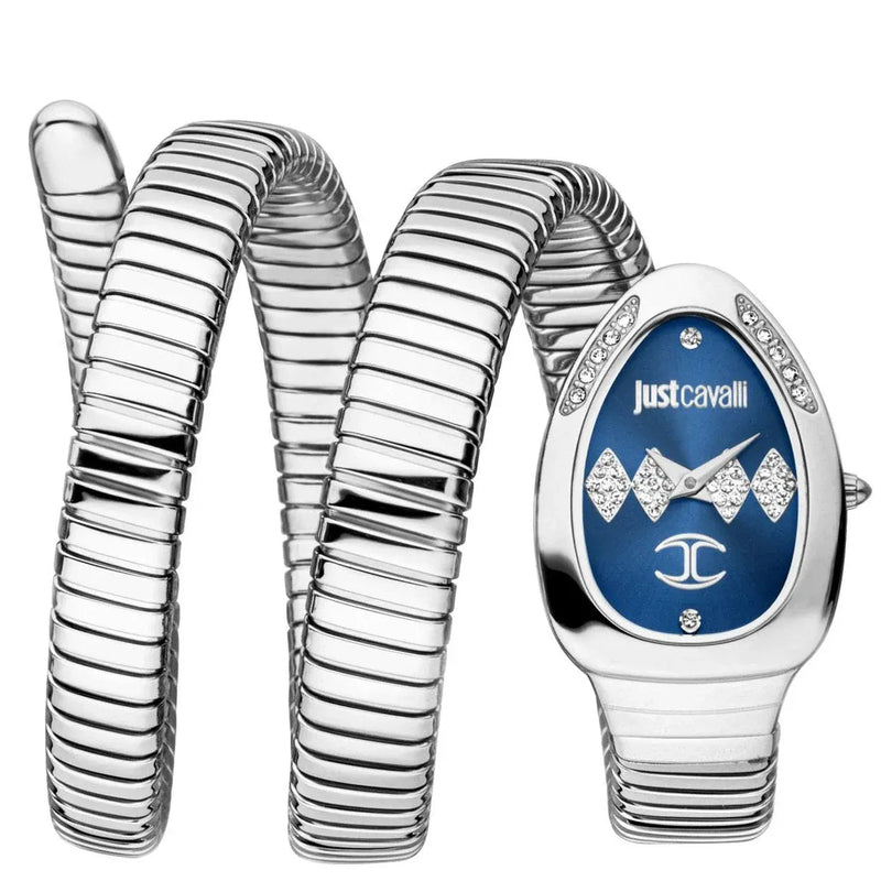 Just Cavalli Vezzoso Blue Dial Silver Steel Strap Watch for Women - JC1L230M0025