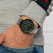 Lacoste Boston Chronograph Green Dial Silver Steel Strap Watch for Men - 2011080