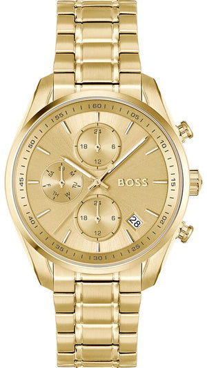 Hugo Boss Grand Tour Chronograph Gold Dial Gold Steel Strap Watch for Women - 1502768