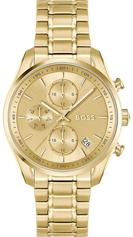 Hugo Boss Grand Tour Chronograph Gold Dial Gold Steel Strap Watch for Women - 1502768