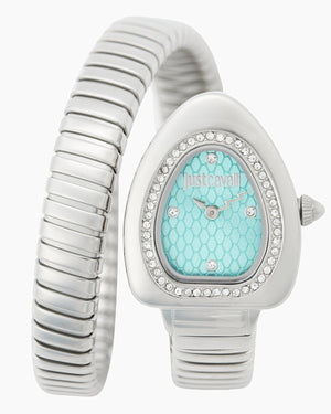 Just Cavalli Lady Snake Blue Dial Silver Steel Strap Watch for Women - JC1L249M0015