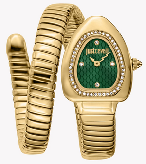 Just Cavalli Lady Snake Green Dial Gold Steel Strap Watch for Women - JC1L249M0035