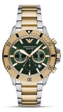 Emporio Armani Sea Explorer Chronograph Green Dial Two Tone Steel Strap Watch for Men - AR11586