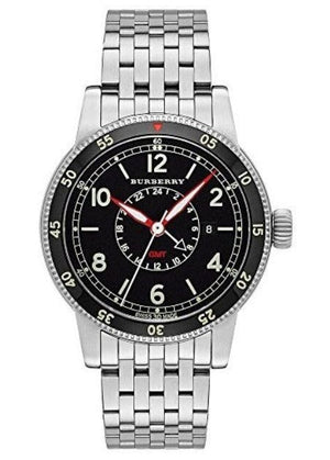 Burberry Utilitarian GMT Black Dial Silver Steel Strap Watch for Men - BU7866