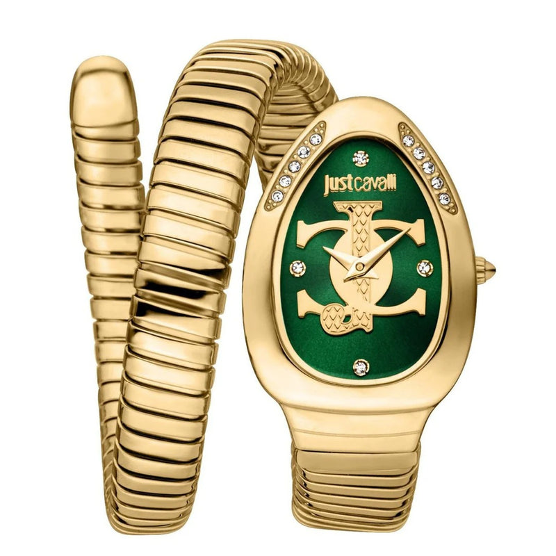 Just Cavalli Glam Evo 5 Green Dial Gold Steel Strap Watch for Women - JC1L227M0045
