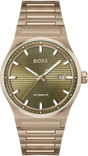 Hugo Boss Candor Automatic Olive Green Dial Brown Steel Strap Watch for Men - 1514184