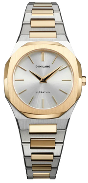 D1 Milano Ultra Thin Silver Dial Two Tone Steel Strap Watch for Women - D1-UTBL34