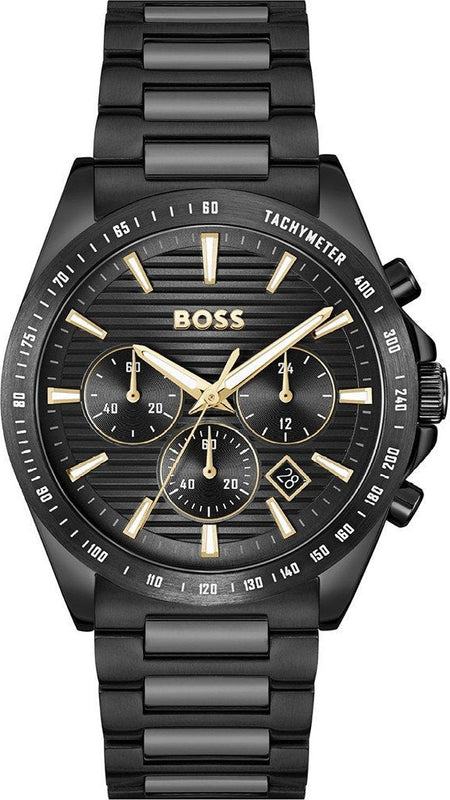 Hugo Boss Strike Chronograph Black Dial Black Steel Strap Watch for Men - 1514291