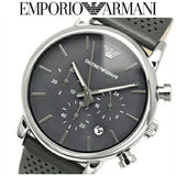 Emporio Armani Luigi Chronograph Quartz Grey Dial Grey Leather Strap Watch For Men - AR1735