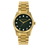 Michael Kors Lexington Three Hand Green Dial Gold Steel Strap Watch For Women - MK7449