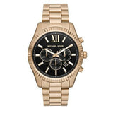 Michael Kors Lexington Chronograph Black Dial Gold Steel Strap Watch for Men - MK9155