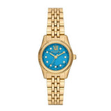 Michael Kors Lexington Three Hand Blue Dial Gold Steel Strap Watch for Women - MK4813