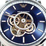 Emporio Armani Luigi Chronograph Skeleton Blue Dial Silver Steel Strap Watch For Men - AR60036