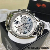 Michael Kors Bradshaw Chronograph Silver Dial Silver Steel Strap Watch For Women - MK6537