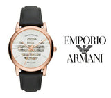 Emporio Armani Meccanico Skeleton Silver Dial Black Leather Strap Watch For Men - AR60031