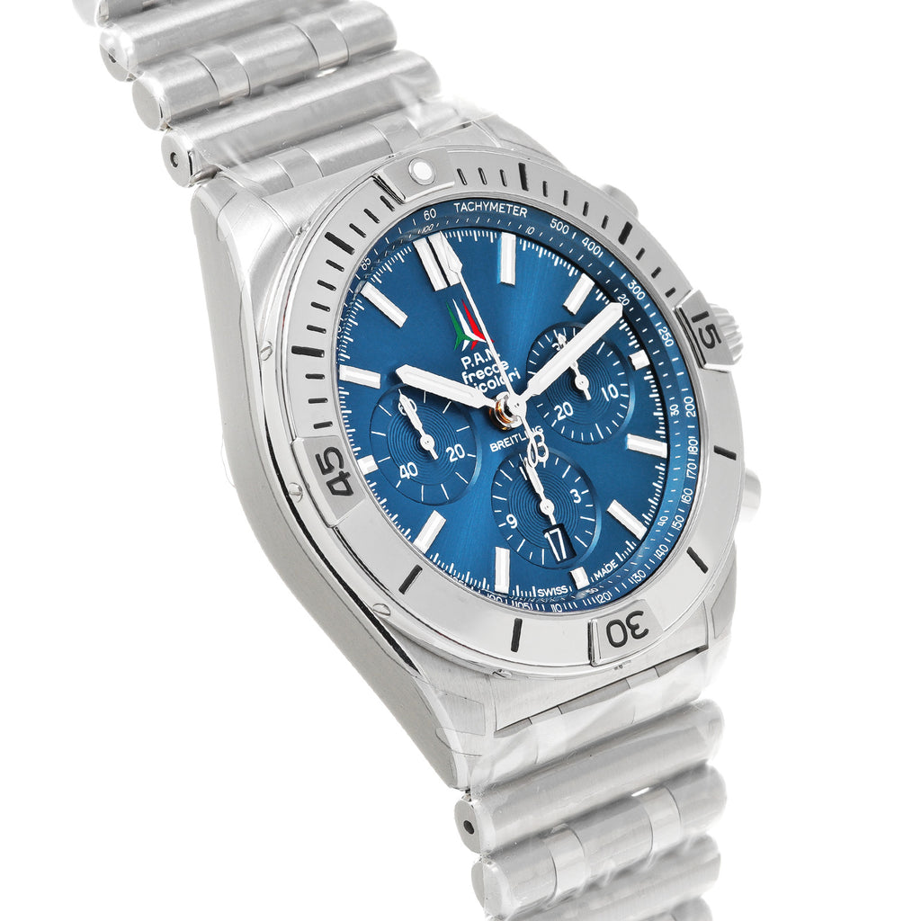 Breitling Chronomat B01 42 Frecce Tricolori Blue Dial Silver Steel Strap  Watch for Men Watch for Men