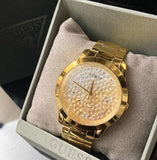 Guess Crush Gold Dial Gold Steel Strap Watch For Women - GW0020L2