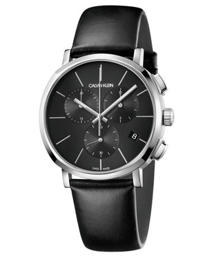 Calvin Klein Posh Black Dial Black Leather Strap Watch for Men - K8Q371C1