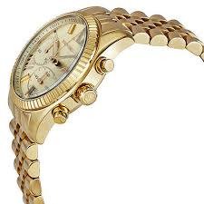 Michael Kors Lexington Chronograph Gold Dial Gold Steel Strap Watch fo