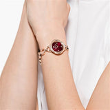 Swarovski Crystal Flower Red Dial Rose Gold Steel Strap Watch for Women - 5552783