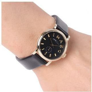 MARC BY MARC JCOBS 時計 Marc Jacobs Baker Black Dial Black Leather Strap Watch for Women