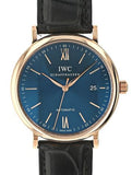 IWC Portofino Automatic Blue Dial Black Leather Strap Watch for Men - IW356522