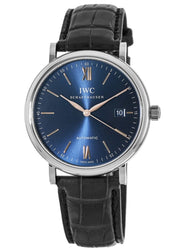 IWC Portofino Automatic Blue Dial Black Leather Strap Watch for Men - IW356523