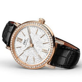 IWC Portofino Automatic Diamonds Silver Dial Black Leather Strap Watch for Women - IW357406