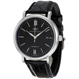 IWC Portofino Automatic Black Dial Black Leather Strap Watch for Men - IW356502