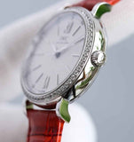 IWC Portofino Automatic Diamonds Silver Dial Red Leather Strap Watch for Women - IW357408