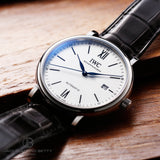 IWC Portofino Automatic '150 Years' Edition Automatic White Dial Black Leather Strap Watch for Men - IW356519