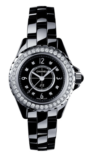 Chanel J12 Diamonds Ceramic Black Dial Black Steel Strap Watch for Women - J12 H2571