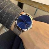 Calvin Klein Minimal Blue Dial Silver Mesh Bracelet Watch for Men - K3M2112N