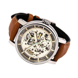 Fossil Boyfriend Automatic Skeleton Silver Dial Brown Leather Strap Watch for Women - ME3109