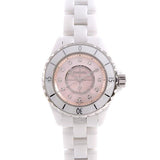 Chanel J12 Quartz Diamonds Pink Dial White Steel Strap Watch for Women - J12 H5513