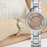 Fossil Virginia Taupe Dial Silver Steel Strap Watch for Women - ES4147