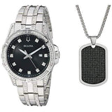 Bulova Crystal Collection Black Dial Silver Steel Strap Watch for Men - 96K104