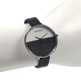 Calvin Klein Rise White Grey Dial Black Leather Strap Watch for Women - K7A231C3