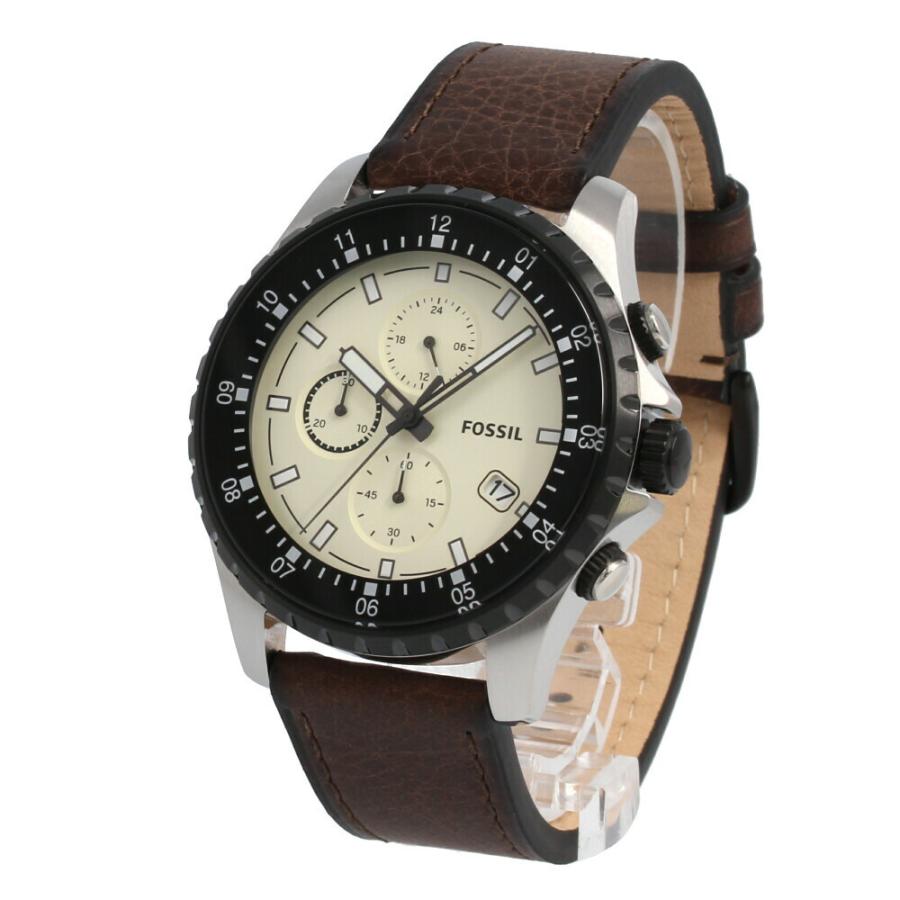 Fossil Dillinger Chronograph Cream Dial Brown Leather Strap Watch for Men - FS5674