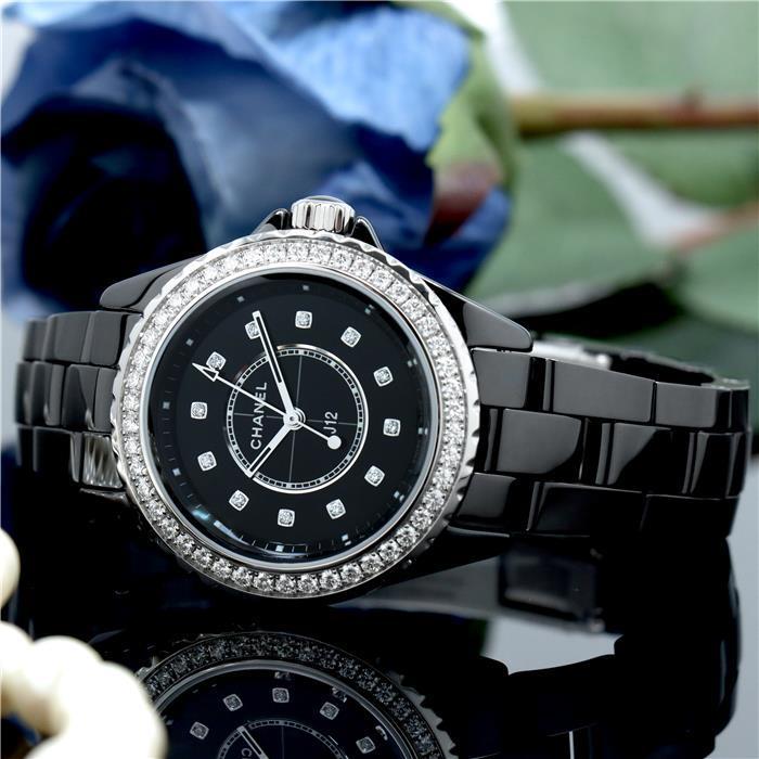 Chanel J12 Quartz Diamond Black Dial Black Steel Strap Watch for