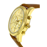 Michael Kors Lexington Chronograph Gold Dial Brown Leather Strap Watch For Men - MK8447